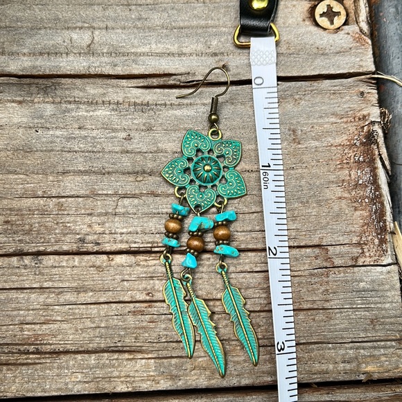 Boho Gypsy Stamped Metal Patina Drop Earrings - Picture 10 of 13